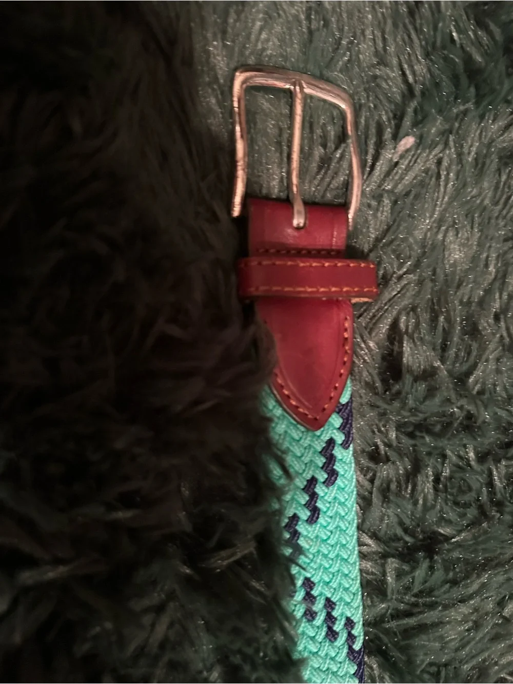 3/$25 ✨ Southern Tide Stretch Woven Belt Aqua Navy Leather Trim Size 1995